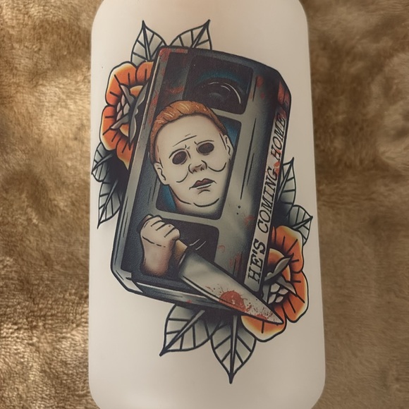 Horror Frosted Glass Cups with Lid and Straw - Michael Meyers, Ghost Face - Picture 3 of 7